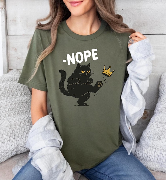 Nope Cat Shirt, No Kings Black Cat Shirt, Kicking Crown Shirt, Anti Social Cat Tee, Sarcastic Cat, Pet Owner Gift, Grumpy Cat, No Kings Tee