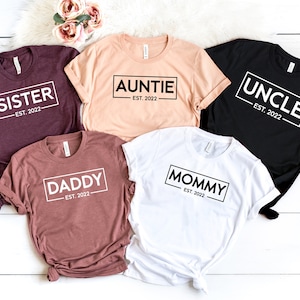 Custom Family Reveal Shirts, Baby Reveal Tee, Any Year, Matching Family Set, Personalized EST 2022 Tshirts, Pregnancy Announcement Gift