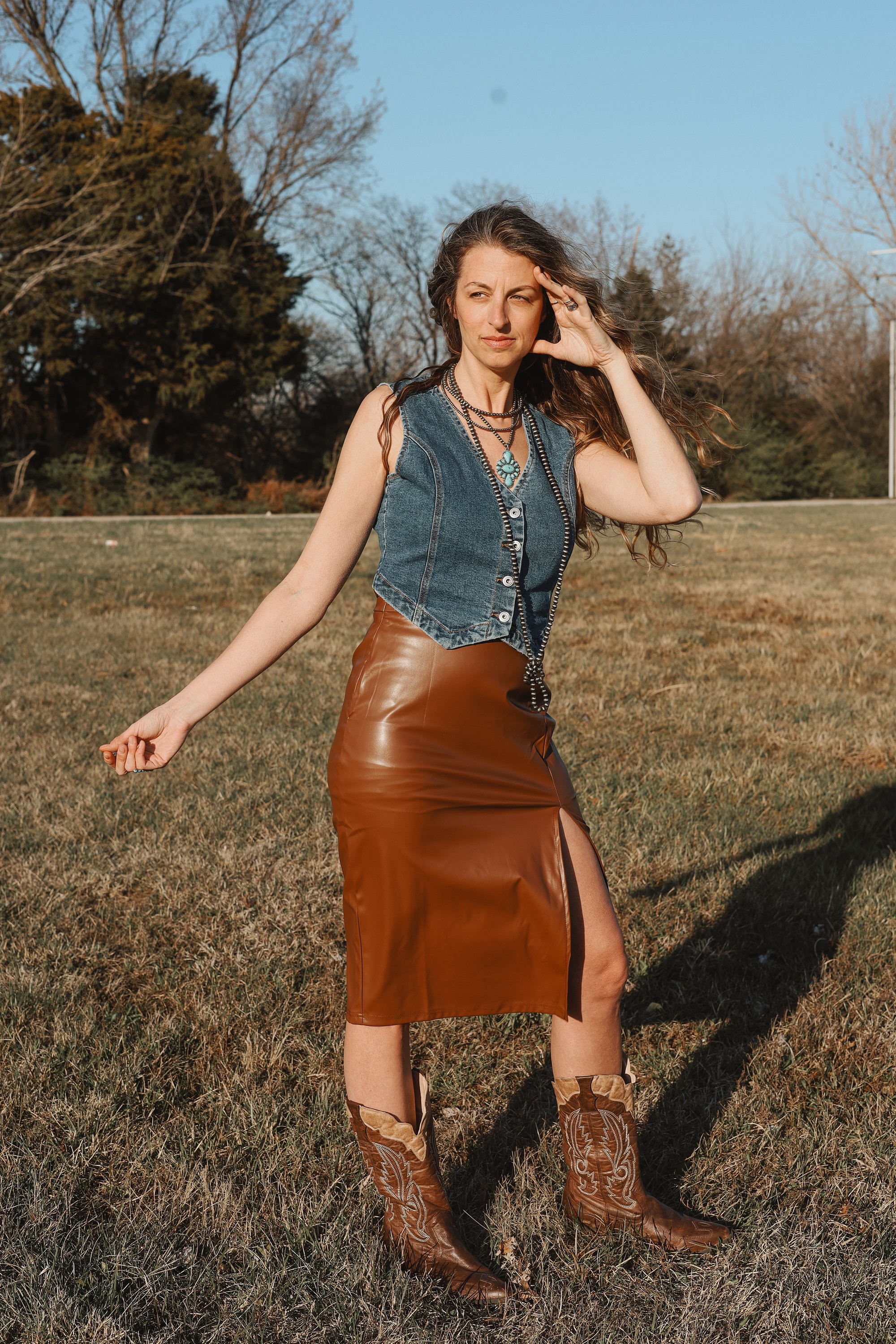 Hickory Brown Thigh Split Skirt Western Boho Country Style Hickory Brown Thigh Split Skirt Western Boho Country Style