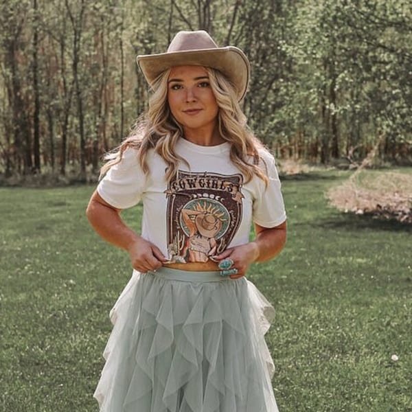 Rodeo Cowgirl Graphic Tee Country Concert Rodeo Festival T-shirt Western Boho Pastel Colorful Pretty Vintage Wash Premium Cotton Top