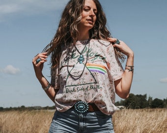 Pink Floyd Band Graphic Tee Concert Rock Music Festival Floral Print T-shirt Western Boho Hippie Colorful Vintage Wash Premium Cotton Top