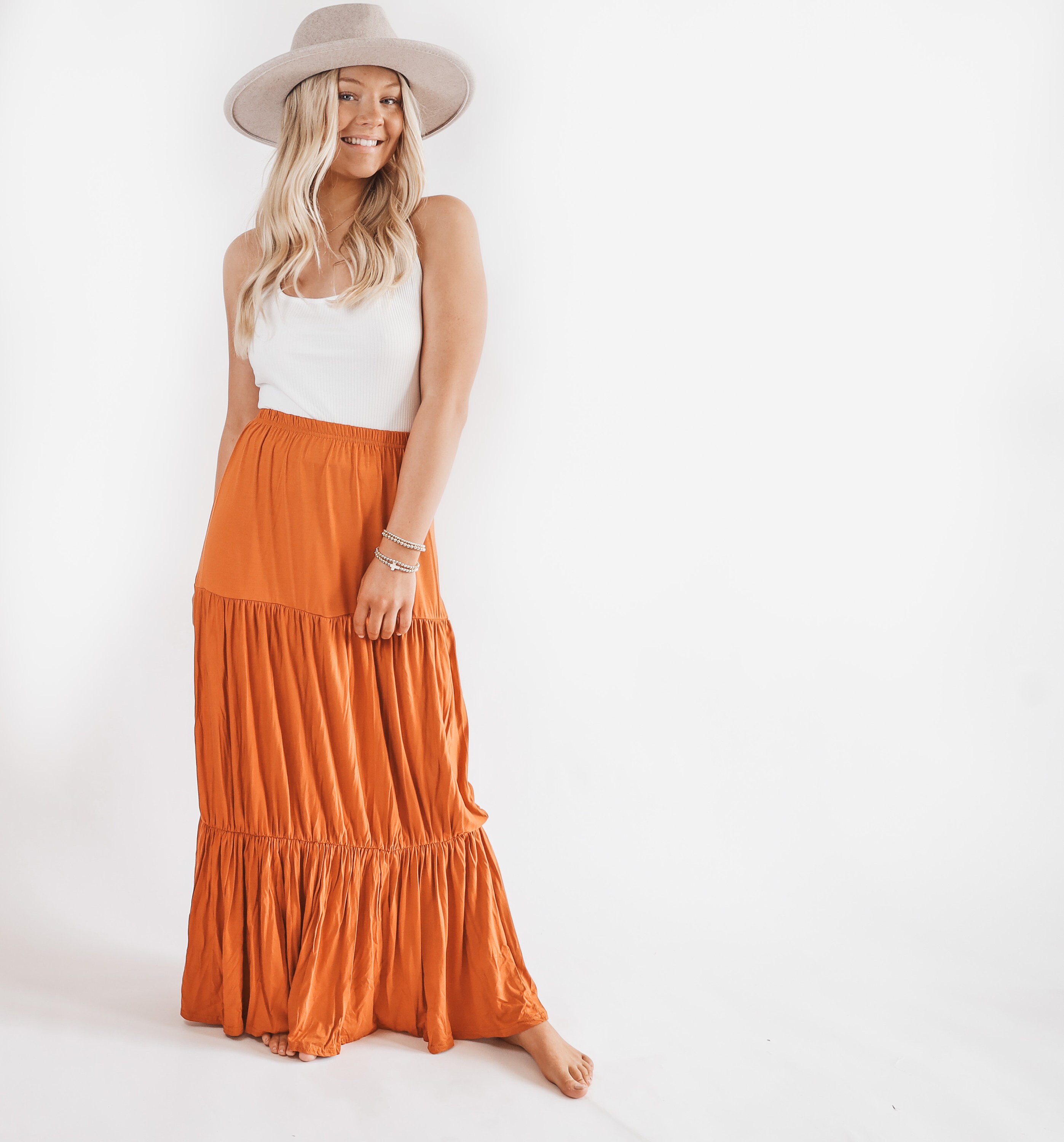 Country Contessa Boho Maxi Skirt Burnt Orange Bohemian Western Skirt