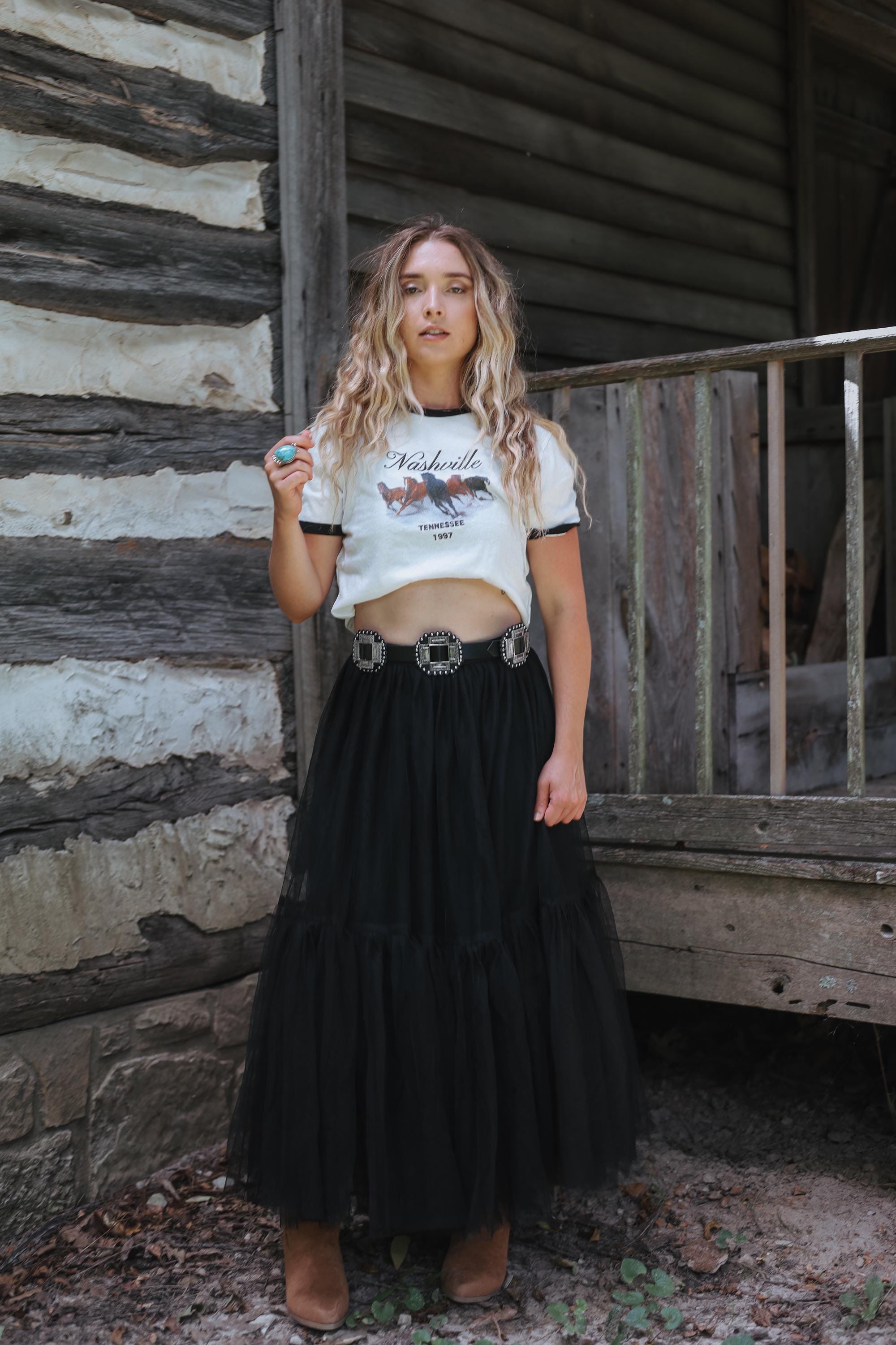 Long Dark Horse Skirt | Poofy Prairie Tiered Maxi in Black - Etsy