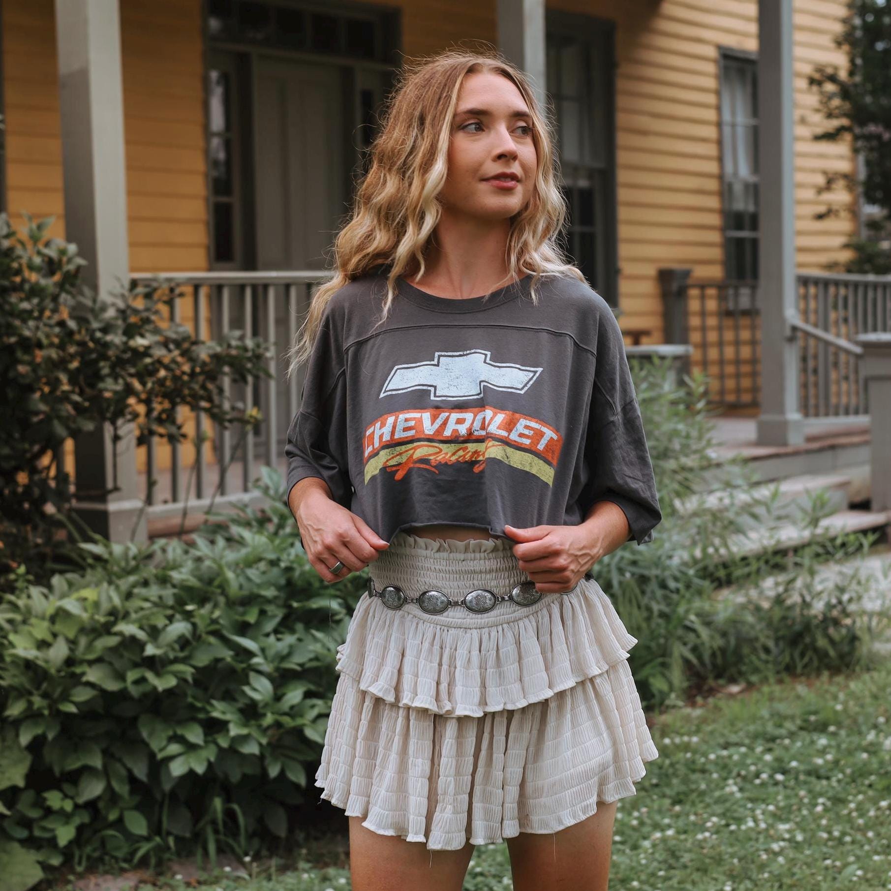Chevrolet Graphic Crop Top, Retro Western Boxy Tee, Raw Hem - Etsy