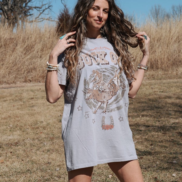 Buck Off Western T-shirt Dress Country Rodeo  Graphic Tee Dress Hippie Cowgirl Outfit Lounge Gift for Her