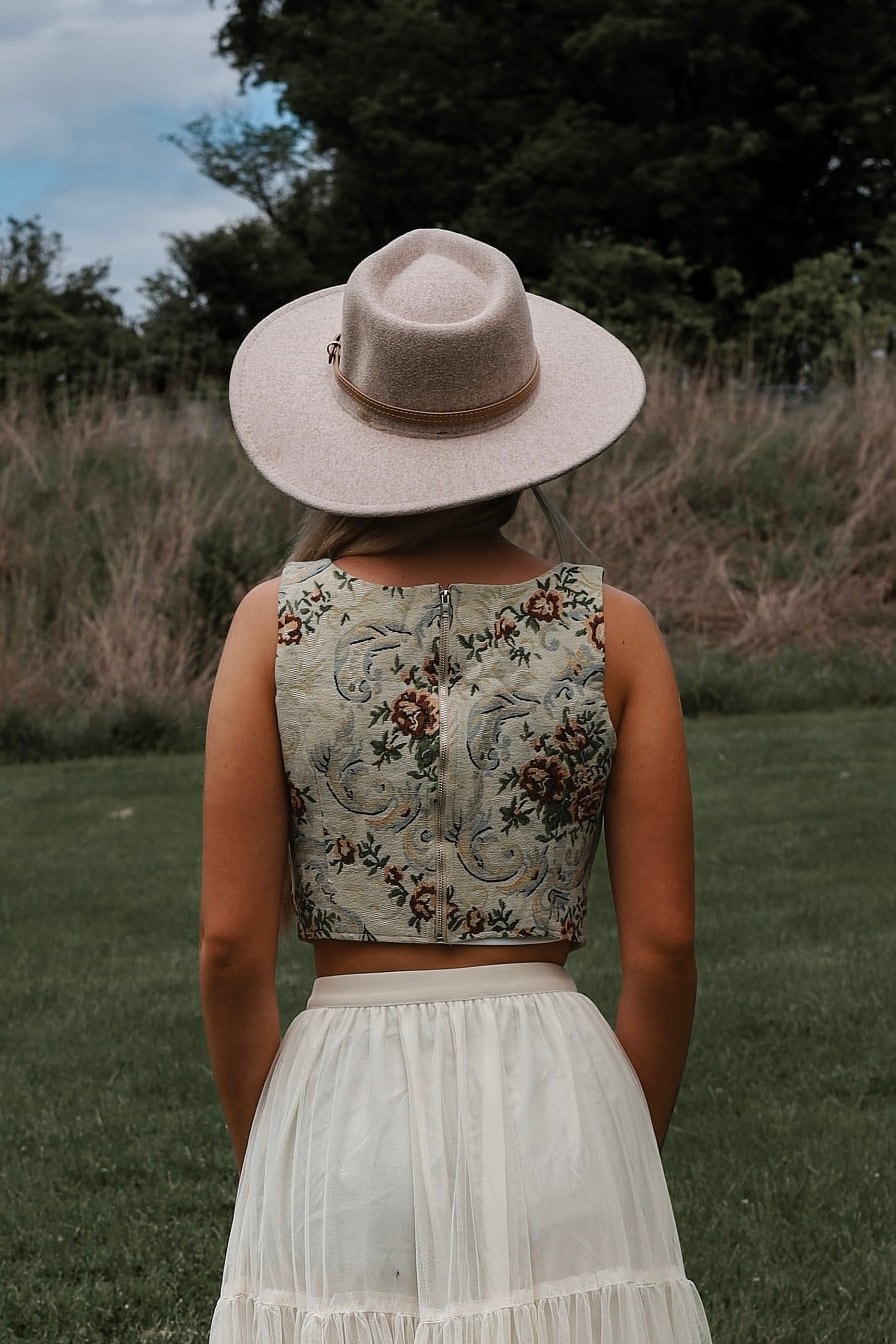 Corset Court Floral Vintage Cottagecore Rétro Boho - Imprimé Tapisserie Romantique XS-XXL