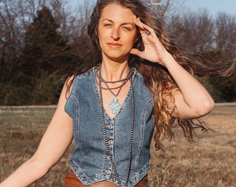 Locksley Denim Jean Vest Cowgirl Button Down Waistcoat Country Rodeo Spring Festival Outfit Western Boho Top