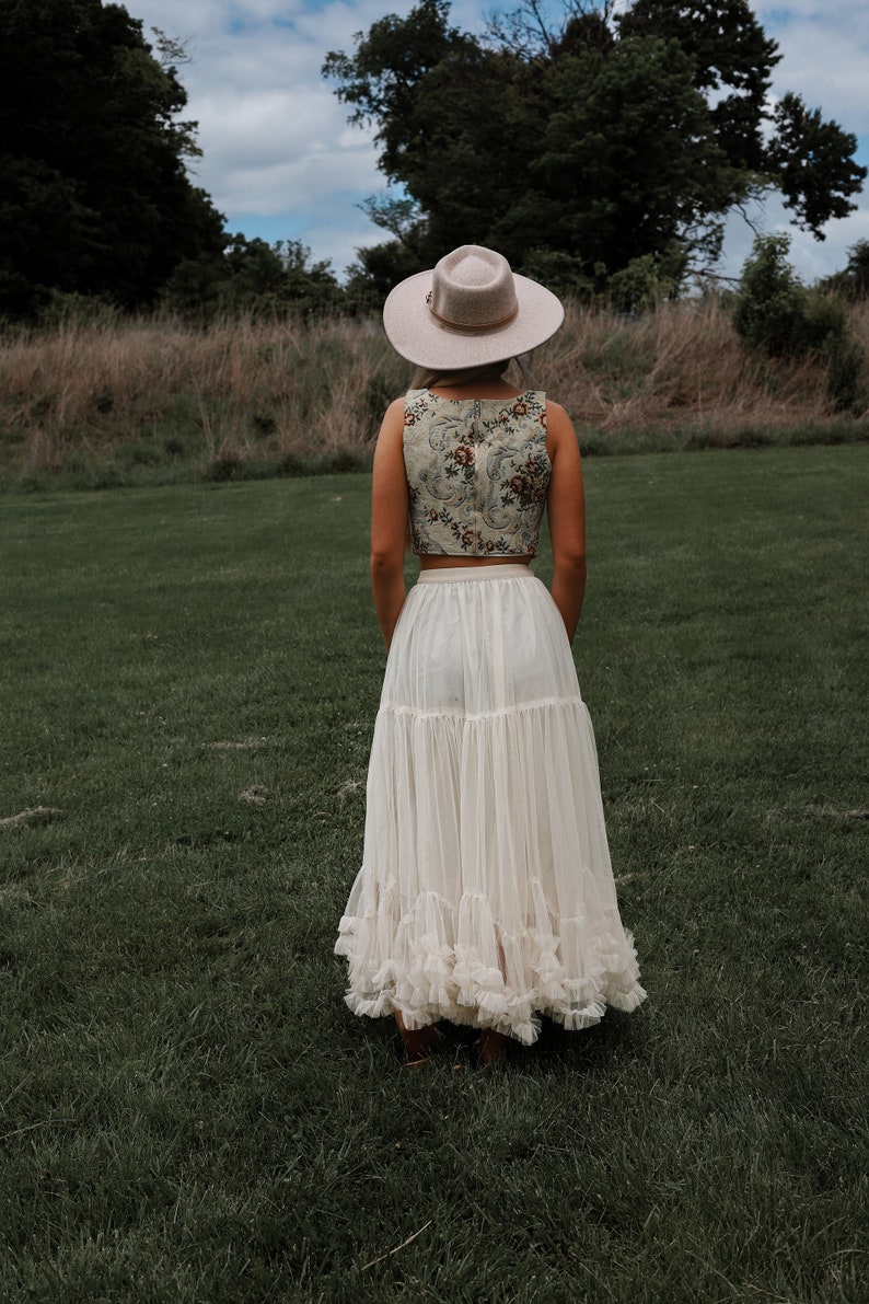 Long Victorian Cowgirl Skirt | Heirloom Prairie A-Line | Antique White Maxi image 3