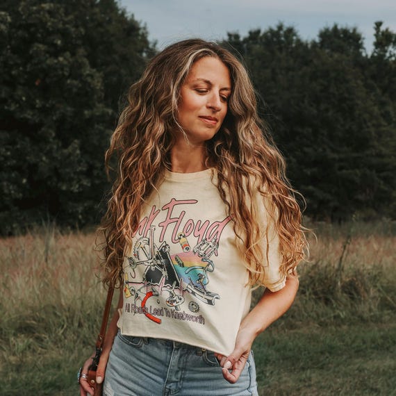 Retro 70s Pink Floyd Tee, Knebworth Raw Hem Women's Band Concert T