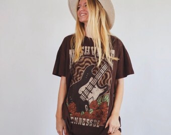 Nashville T-shirt Dress Western Boho Graphic Tee Dress Hippie Edgy Cowgirl Rodeo Country Festival Cowgirl Music City Concert Outfit