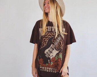 Vestido tipo camiseta con estampado del Rodeo de Nashville, top western extragrande con lavado mineral.
