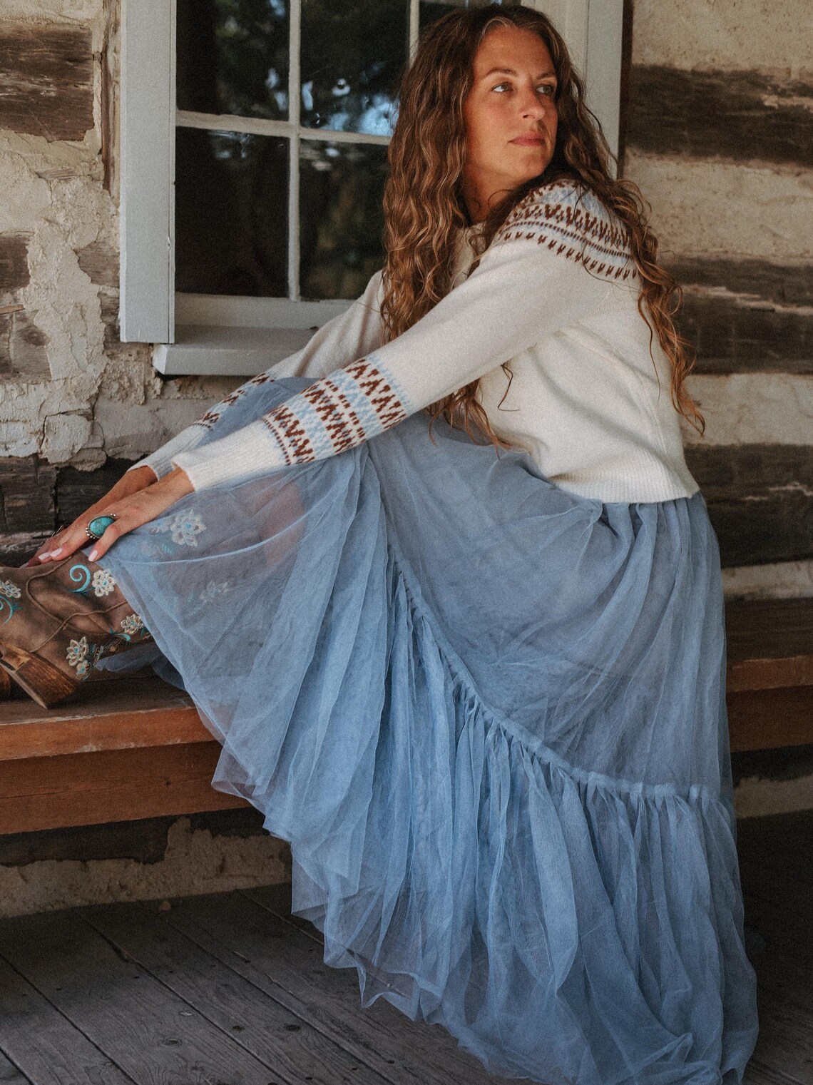 Ethelle Dusty Blue Heirloom Maxi Skirt, Country Ranch Prairie Style ...