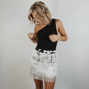 Cow Print Skirt Western Black White Fringe High Waist Tassel Mini Country Concert Festival Vegas Bachelorette Outfit