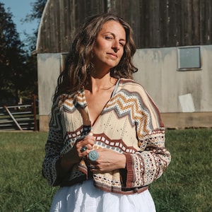 Aztec Embroidered Cardigan: Tullahoma Knit Southwestern Boho Sweater