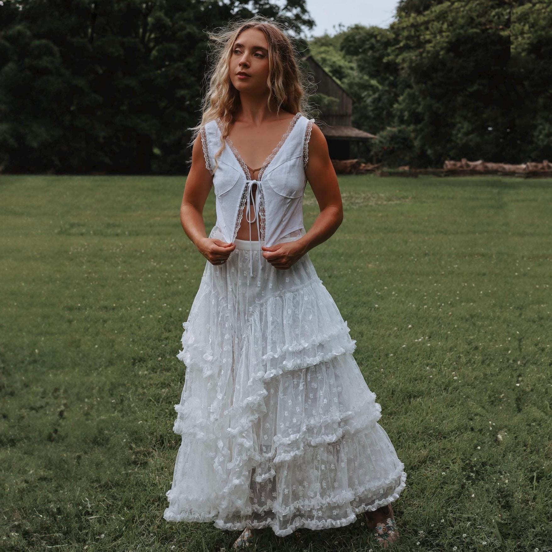 White Prairie Dress Xl - Etsy
