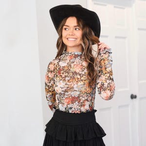 floral mesh top long sleeve