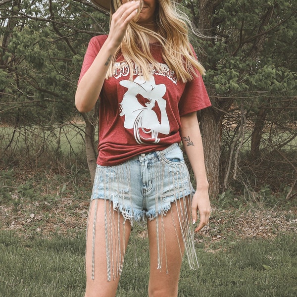 Rhinestone Cowgirl Distressed Denim Shorts - White - SALE