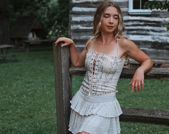 Lace Up Western Corset Top, Coquette Western Square Neck Bodice, Cowgirl Festival Outfit