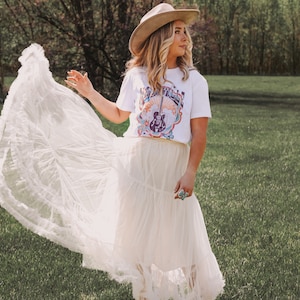 Falda Crescendo, estilo campestre, bohemio, con capas, para invitada de boda, estilo bohemio, occidental, romántico, estilo vaquera, festival, etéreo, escalonado y caprichoso, para fiesta.