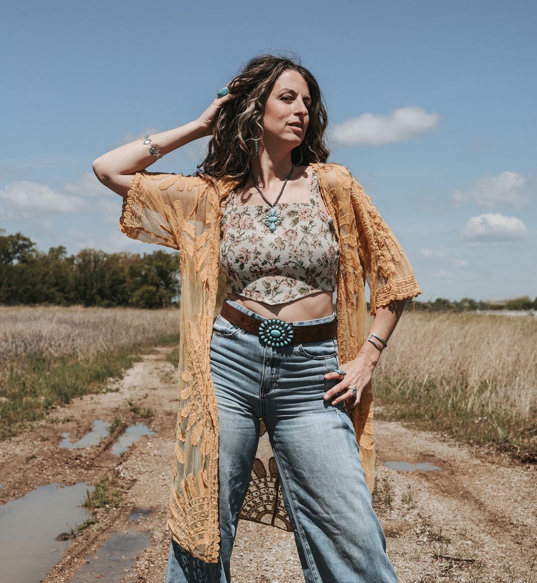 Caldero Lace Duster Western Boho Mustard Yellow Bohemian Outfit