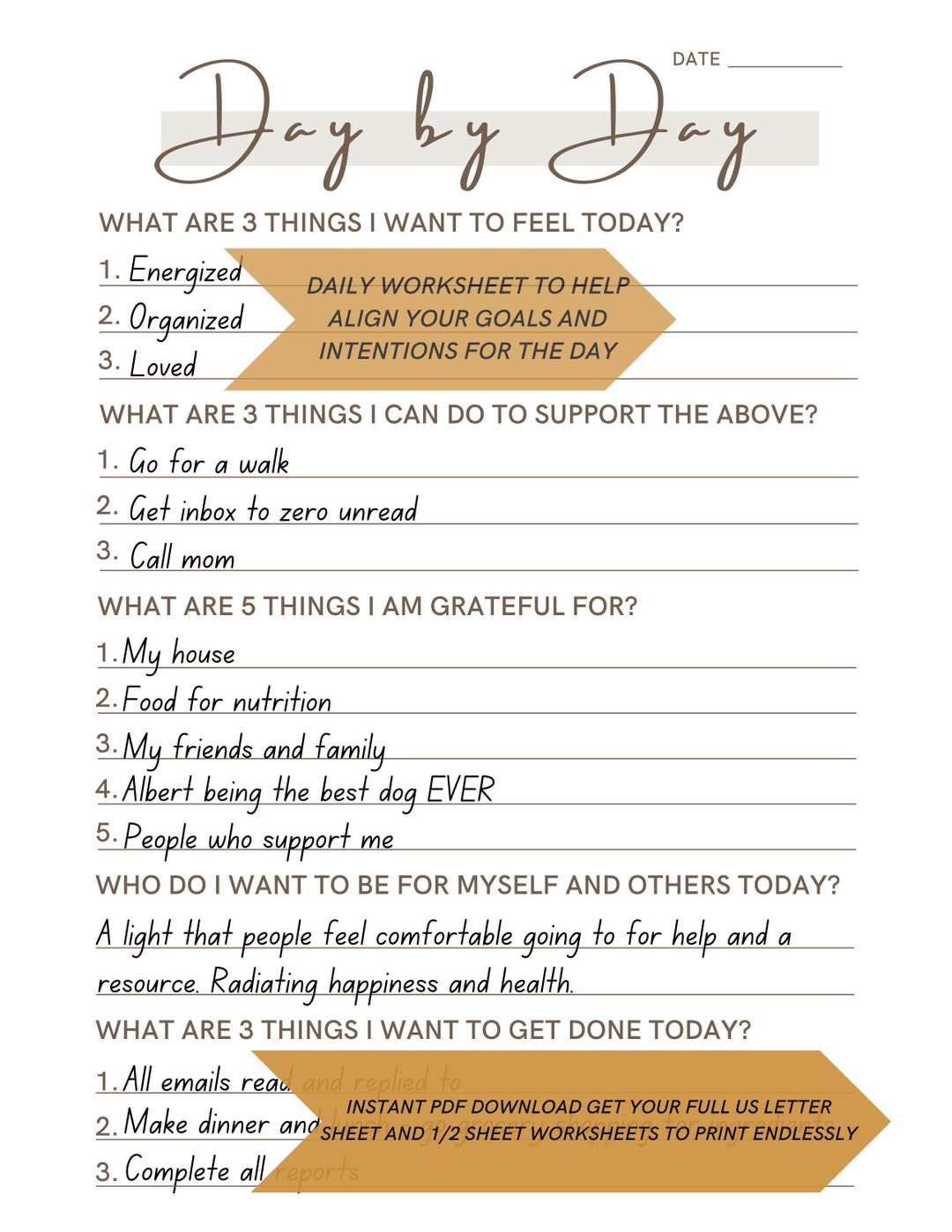 Daily Intentions Worksheet.pdf Daily Intentions Planner PDF Ready to Print - Etsy