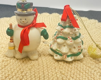 NIB LENOX Holiday Ribbons Ornaments Set of 2