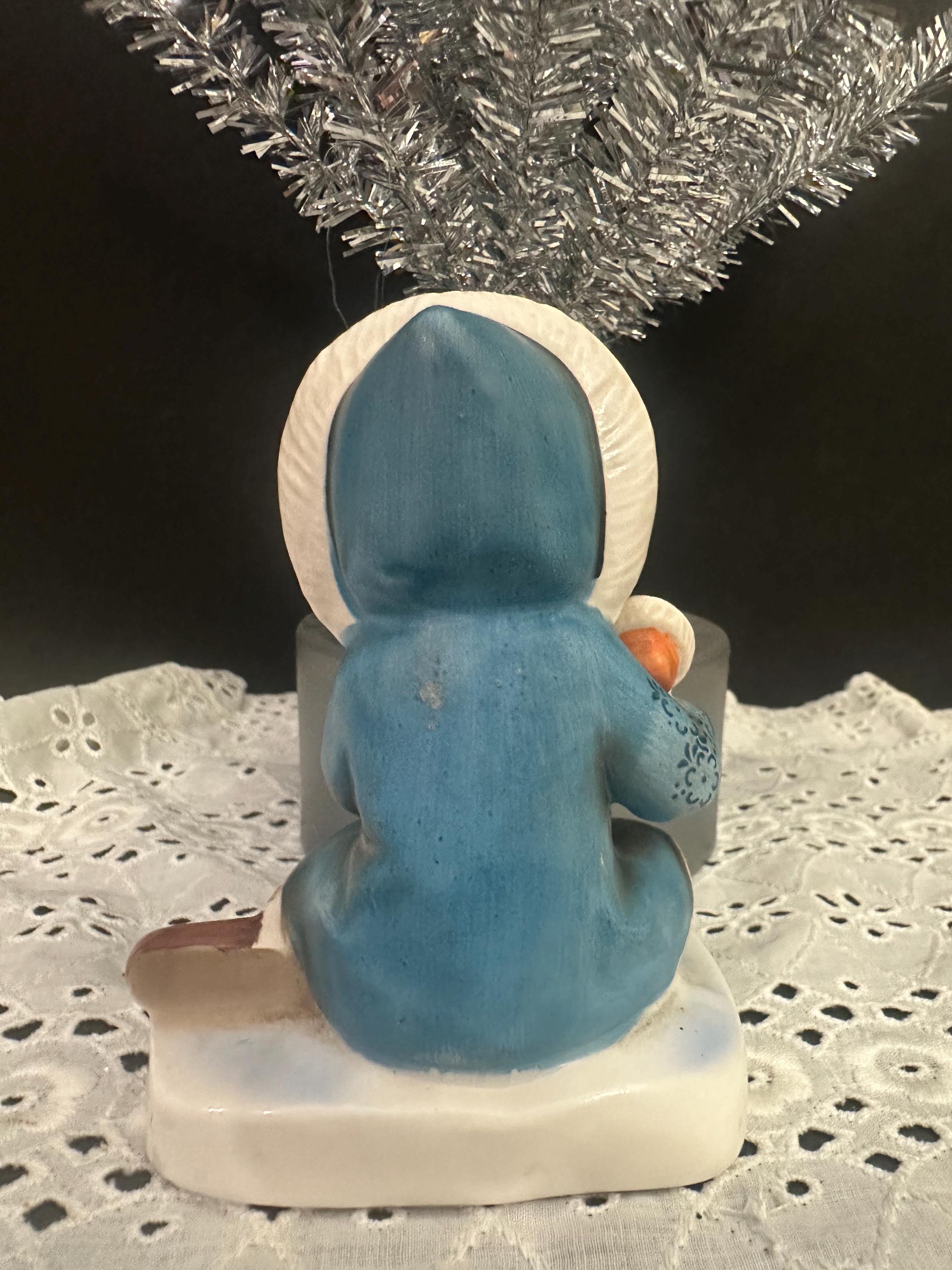 Vintage Kelvin's Inuit Girl Child With Doll Figurine Yupik Girl