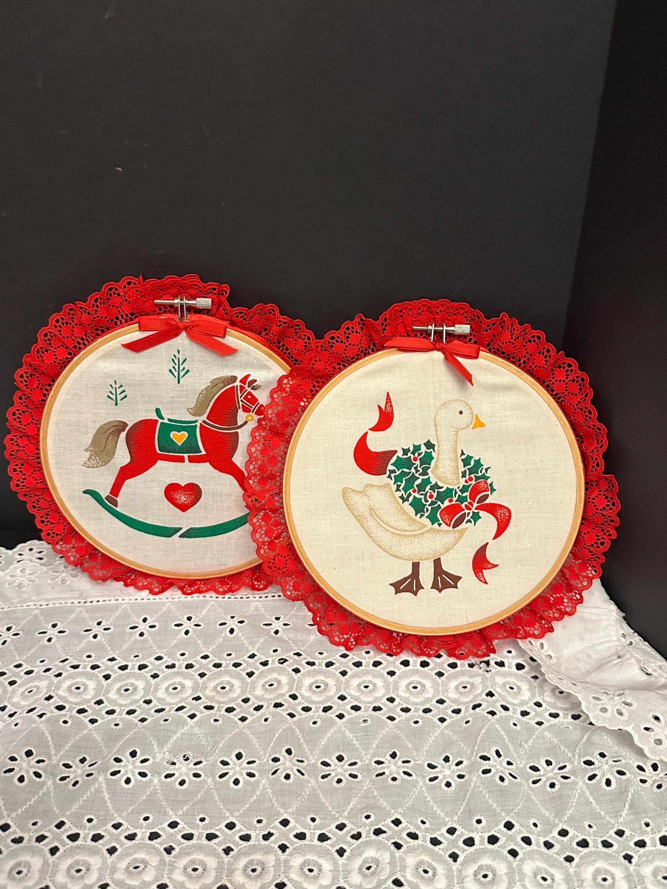 カントリー刺繍フレーム 2 ヴィンテージ クリスマス 刺繍枠 スタンプ入り生地 カントリー