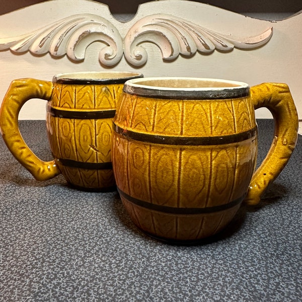 2 Vintage ceramic barrel shaped coffee mugs Japan