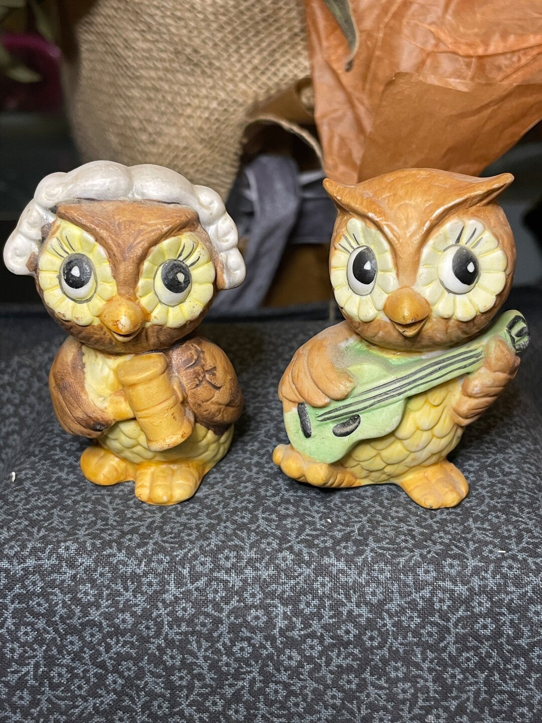 Vintage Pair of Ceramic Owl Figurines Etsy