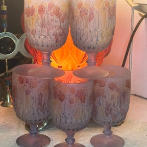 Vintage Set Of 5 Art Glass Cocktail Glasses Watercolor
