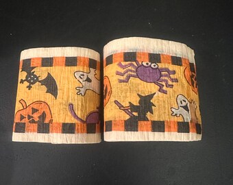 Vintage Halloween Crepe Paper Streamers Spooky Cats Ghosts Witches Pumpkins
