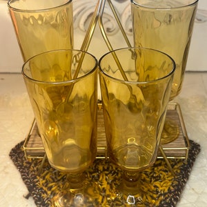 Set vintage di 4 bicchieri con piede modello Hazel Atlas Optic
