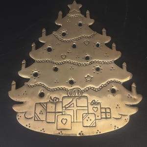Vintage Lillian Vernon Brass Christmas Tree Trivet Hot Plate