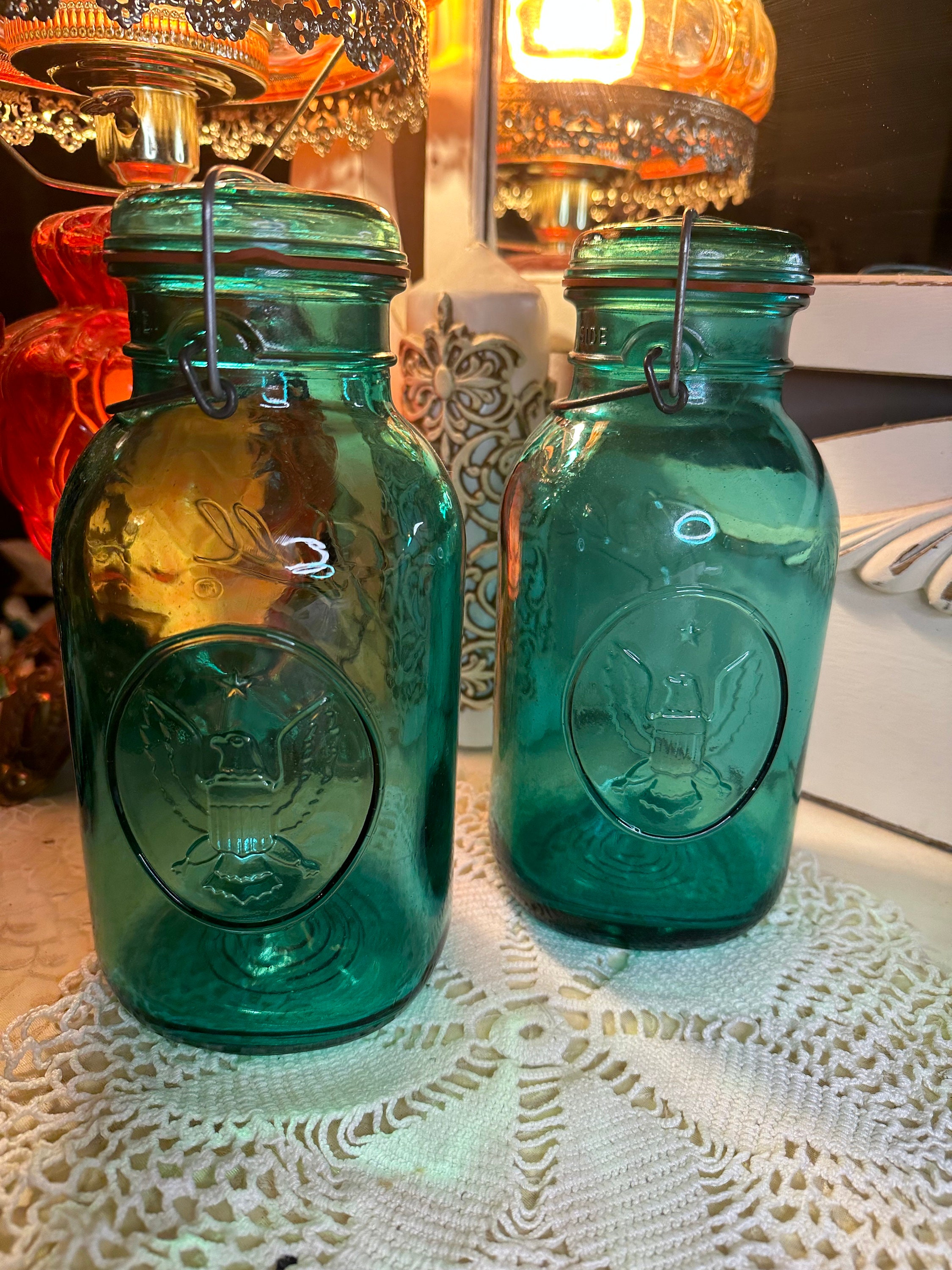 Vintage Aqua Blue Ball Ideal Mason Jar Quart 1976 Reproduction