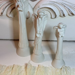 Porcelain Snow Powder Angel Figurines, Three Piece
