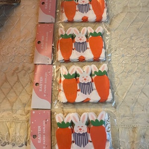 NOS 4 Packs Of Vintage Paper Bunny With Carrot Garland