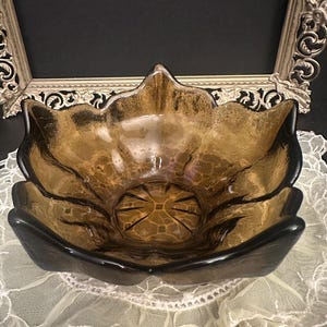 Vintage Viking Glass Epic Stockholm Lotus Bowl In Smoke Brown