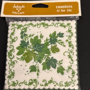 Vintage MCM Ambassador Ivy Coasters Set of 12 NOS Scalloped Edge Drink Coasters