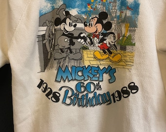 Vintage 80s Mickey Mouse 60th Birthday Bash White Crewneck Sweatshirt Child’s L 10/12