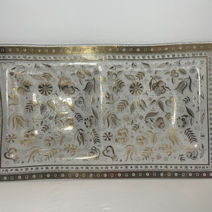 Vintage Georges Briard Gold “Persian Garden”Glass Double Serving Tray, Signed.