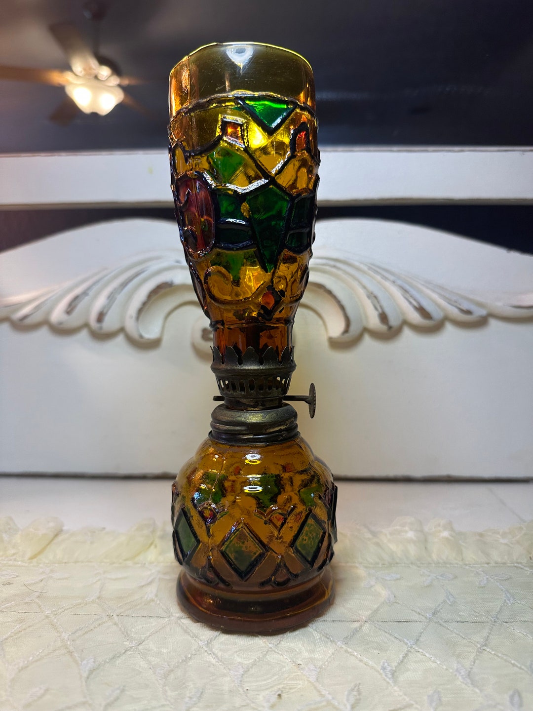 Sail Boat Brand Oil Lamp Stained Glass 1960's Retro Vintage Amber Etsy