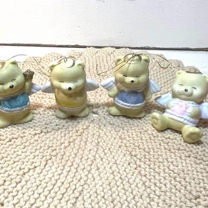 Vintage Christmas Around the World Set of 4 Angel Bear Ornaments With Box