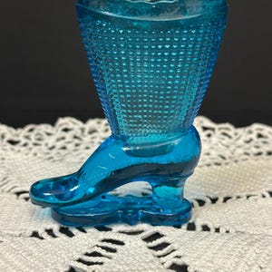 Vintage L E Smith Glass Victorian Boot 4&quot; Toothpick Match Holder Sapphire Blue