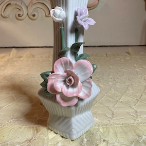 Unique Vintage Geometrical Small Ribbed Bud Vase With Scuplted Flowers.