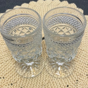 Vintage SET OF 2 Wexford Anchor Hocking Quilted Diamond Pattern Goblets