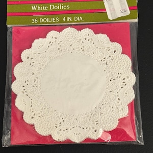 Confezione da 36 centrini di carta bianca vintage NOS, inutilizzati, stile pizzo, decorazione retrò
