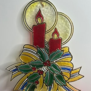 Vintage Christmas Sun Catcher Window Decor Plastic Candle
