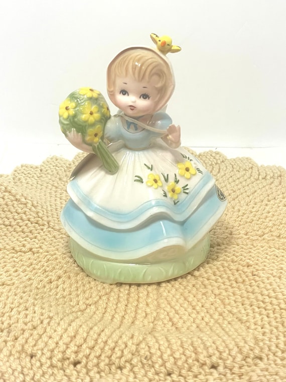 Vintage Josef Original Music Box. Blonde Girl With Bouquet and