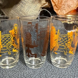 Vintage 3 Hazel Atlas Swanky Swig Kraft Promotional Juice Glasses